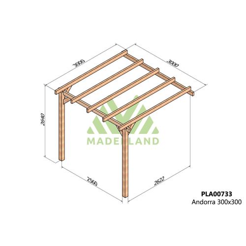 Pergola Accolée En Bois Lamellé-Collé Andorra 300 X 300 Cm