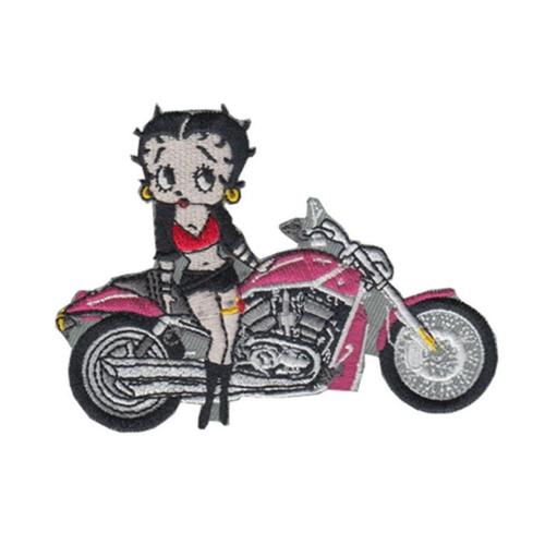 Patch Betty Boop Et Moto Rose 10x6cm Ecusson Thermocollant Pinup