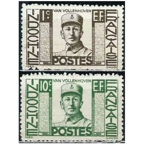 Indochine (Actuel Vietnam), Colonie Française 1944, Très Beaux Timbres Neufs** Yvert 249 Et 255 Grandes Figures De L'indochine, Joost Van Vollenhoven, Officier Mort Au Champ D'honneur En 1918.