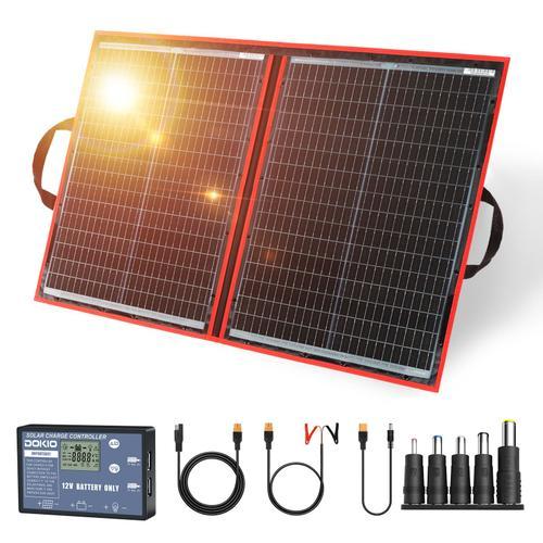 Kit Panneau Solaire Portable 100W 18V DOKIO Pliable Monocristallin Photovoltaique avec 2 Ports USB