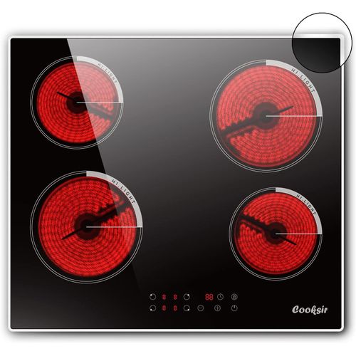 Plaque Vitrocéramique 4 Feux Avec Cadre,Table De Cuisson Vitroéramique 60Cm Encastrable,Bord Inox,Plaque Cuisson Électrique 6000W,Minuterie,Verre Céramique Noir,Sans Prise,240V