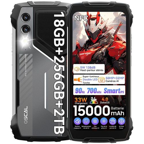 OSCAL PILOT 1 Téléphone Portable Incassable Écran 6.67" 16Go+256Go 15000mAh 50MP+32MP Android 14 NFC,GPS - Noir