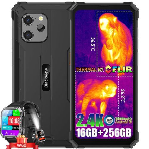 Blackview BV8900 Smartphone Robuste 6,5" 2,4K 16Go+256Go 64MP FLIR 10380mAh NFC Noir avec Blackview W60