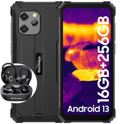 Smartphone Incassable Blackview BV8900 Android 13 6,5" 2,4K 16Go+256Go 64MP FLIR 10380mAh NFC Noir avec Blackview Airbuds 60