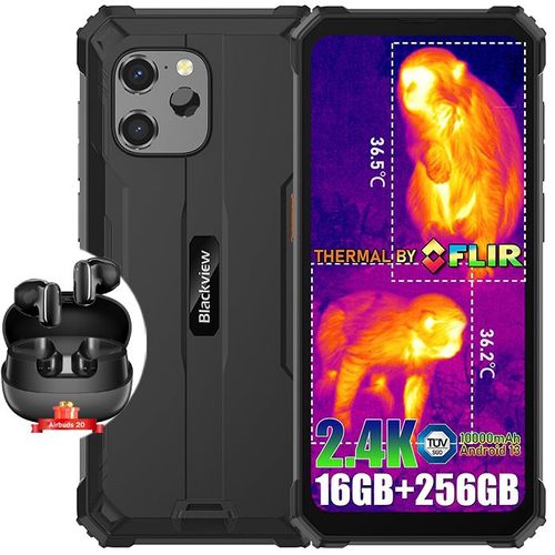 Téléphone Portable Incassable 4G Blackview BV8900 Vision Nocturne Infrarouge 6.58" 8380mAh 8Go+128Go NFC Noir avec Blackview Airbuds 20