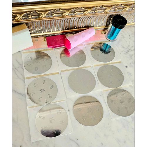 Lot Kit Manicure Nail Art Konad Tampon Stamping Raclette Plaques Foil Etc 