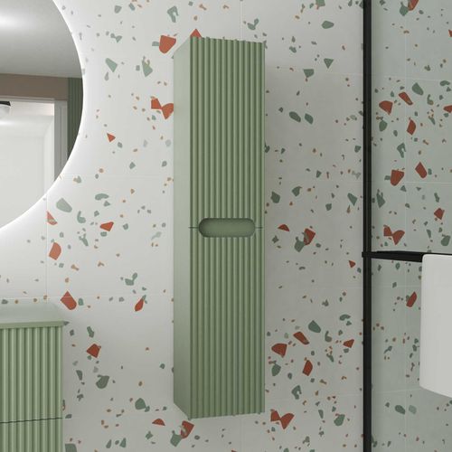 Colonne De Salle De Bain Vert Olive Suspendu - Hauteur 120 Cm - 2 Portes - Leon