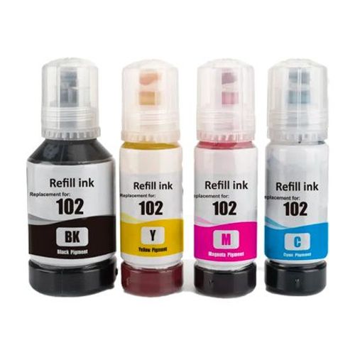 Epson Multipack 102 EcoTank, Bouteilles d'encre d'origine, 4 couleurs : Noir, Cyan, Magenta, Jaune, ET-2700 ET-2750 ET-2751 ET-2756 ET-2850 ET-2851 ET-2856 ET-3700 ET-3750 ET-4750 ET-4850 ET-15000