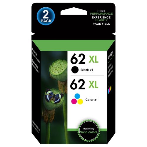 2 Pack 62XL Cartouches d'encre Remanufacturées pour HP 62 XL 1B1C