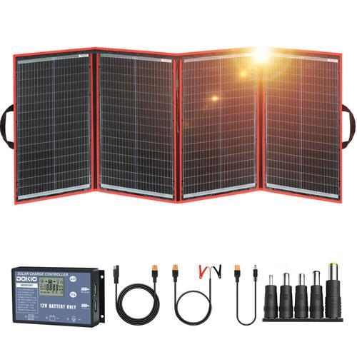 Kit Panneau Solaire Portable 200W 18V DOKIO Pliable Monocristallin Photovoltaïque avec 2 Ports USB