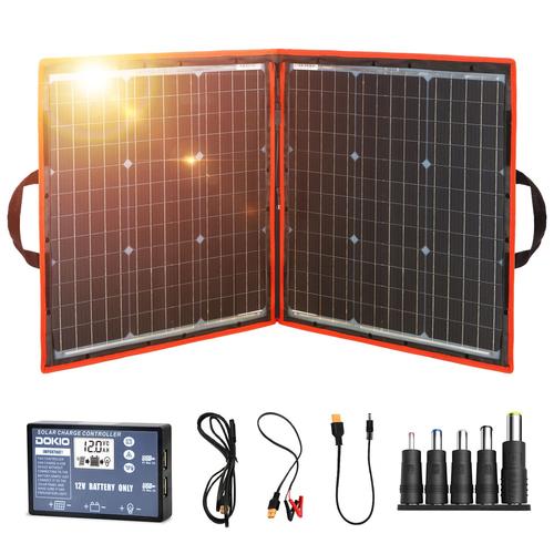 Kit Panneau Solaire Portable 80W 18V DOKIO Pliable Monocristallin Photovoltaïque avec 2 Ports USB