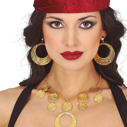 Collier Boucles D'oreilles Métal Or Gitane Femme
