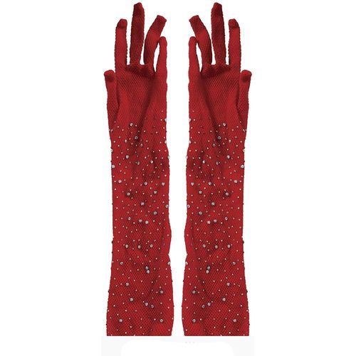 Gants Longs Strass Résille 30cm Rouge Adulte