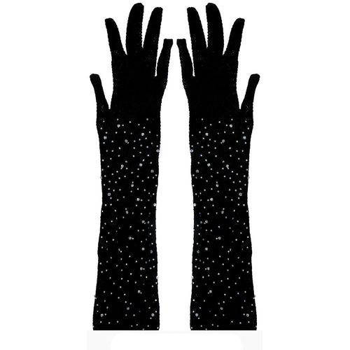 Gants Longs Strass Résille 30cm Noir Adulte