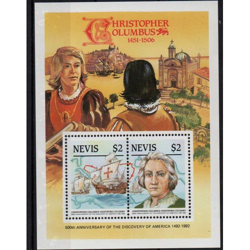 Nevis ( Antilles ) Timbre Christophe Colomb 1992
