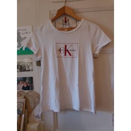 Tee-Shirt Shirt Blanc Motif Rouge 38 M Calvin Klein Jeans.