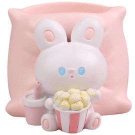 Pot À Crayons En Forme De Lapin Rose ¿ Organiseur De Bureau En Résine Durable Pour Stylos, Pinceaux, Cadeaux Pour Enfants Et Amis, 9,70 X 7,50 X 7,50 Cm