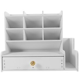 Boîte De Rangement De Bureau Blanche Haut De Gamme ¿ Composite Bois-Plastique, Multi-Niveaux, 30 X 25 X 15 Cm, Idéale Pour Le Bureau Et Les Études