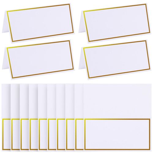 Marque-places blancs élégants avec bords dorés - Lot de 20 pour mariages, banquets et occasions spéciales