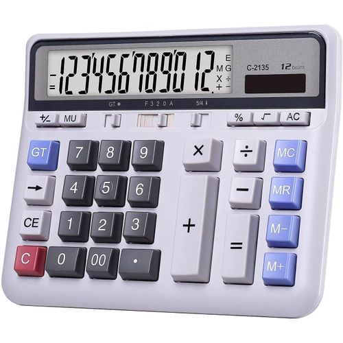 Calculatrice À Gros Boutons Avec Écran Lcd À 12 Chiffres Et Tapis Antidérapants, Idéale Pour La Maison Et Le Bureau
