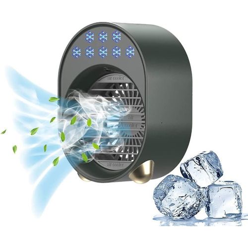 Mini climatiseur portable rechargeable par USB avec humidificateur, réservoir d'eau de 500 ml, 3 vitesses, éclairage LED, faible bruit