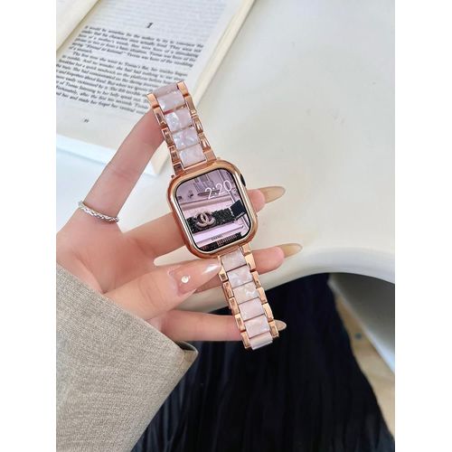 Résine Métallique Sertie De Diamants De Haute Qualité Adaptée Au Bracelet Apple Watch 8 Et À L'apple Watch Iwatch 6 Génération 7543se-Boîtier De Montre En Or Rose Et Résine Rose - 41 Mm [Génération