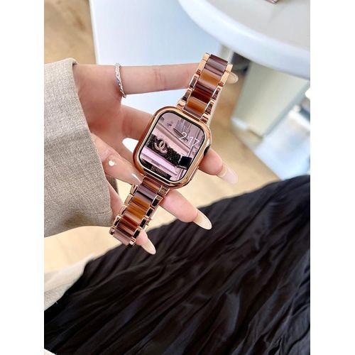 Résine Métallique Sertie De Diamants De Haute Qualité Adaptée Au Bracelet Apple Watch 8 Et À L'apple Watch Iwatch 6 Génération 7543se-Boîtier En Or Rose Et Résine Ambrée - 41 Mm [Génération 7/8]