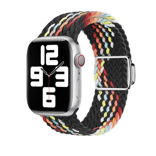 Boucle Magnétique Respirante En Nylon Tressé Pour Montre Apple Watch Iwatch 9s10-Boucle Magnétique Tressée Apple - Arc-En-Ciel Noir - (1/2/3 Génération 42 Mm) / 44/45/46/49 Mm Universelle