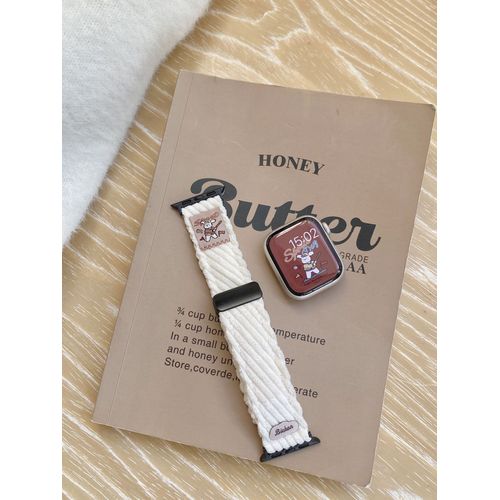 Boucle Magnétique En Velours Côtelé, Illustration Rétro Automne-Hiver, Couleur Assortie, Adaptée Au Bracelet S109 Apple Watch Xiaomi 8/9pro-Blanc - 38/40/41/(10e Génération 42 Mm) Universel