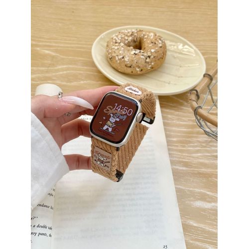 Boucle Magnétique En Velours Côtelé, Illustration Rétro Automne-Hiver, Couleur Assortie, Adaptée Au Bracelet S109 Apple Watch Xiaomi 8/9pro-Marron Clair - 38/40/41/(10e Génération 42 Mm) Universel