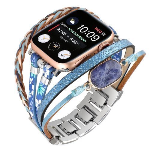 Applicable À L'apple Watch 78 Bracelet De Montre Apple Iwatch 65 Bracelet En Métal Bracelet En Cuir Tressé Respirant-Chaîne Saphir - 38 Mm/40 Mm/41 Mm