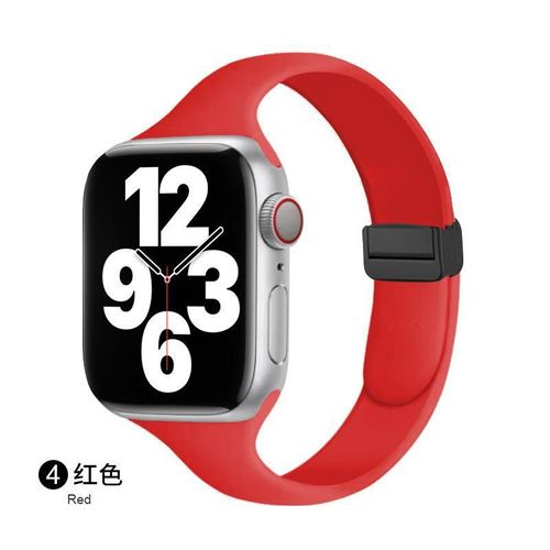 Boucle Déployante Magnétique Pour Bracelet De Montre Iwatch 6, Apple Watch 789, Apple Watch 10se, Silicone Couleur Starlight-Rouge - (1/2/3 Génération 42 Mm)/44/45/46/49 Mm Universel