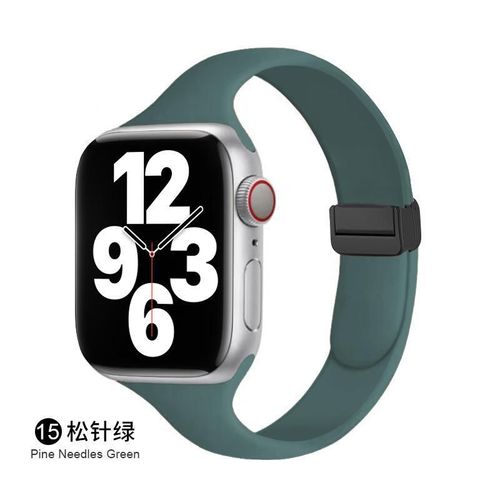 Boucle Déployante Magnétique Pour Bracelet De Montre Iwatch 6, Apple Watch 789, Apple Watch 10se, Silicone Couleur Starlight-Aiguille De Pin Verte - (1/2/3 Génération 42 Mm)/44/45/46/49 Mm Universel