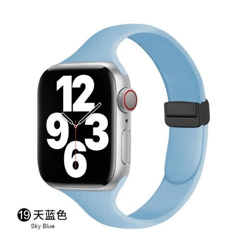 Boucle Déployante Magnétique Pour Bracelet De Montre Iwatch 6, Apple Watch 789, Apple Watch 10se, Silicone Couleur Starlight-Bleu Ciel - (1/2/3 Génération 42 Mm)/44/45/46/49 Mm Universel