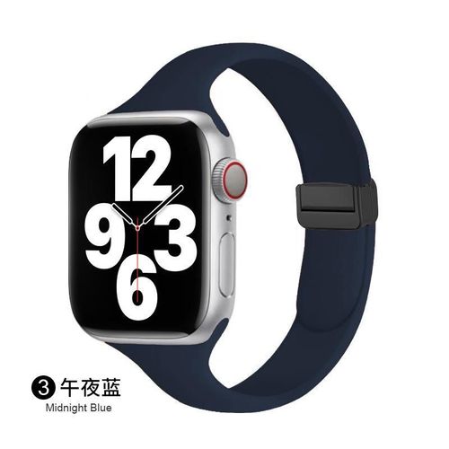 Boucle Déployante Magnétique Pour Bracelet De Montre Iwatch 6, Apple Watch 789, Apple Watch 10se, Silicone Couleur Starlight-Bleu Nuit - (1/2/3 Génération 42 Mm)/44/45/46/49 Mm Universel