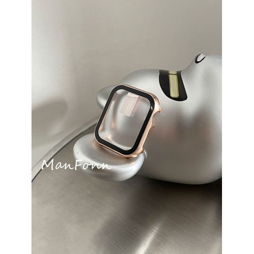 [Cadre En Alliage D'aluminium + Film Trempé] Convient Pour Le Boîtier De Protection Apple Watch Iwatch 1-9 Génération Se Boîtier En Métal-G Or Rose-41 Mm