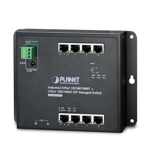 PLANET WGS-4215-8T2S - Commutateur - Géré - 8 x 1000Base-T + 2 x SFP - Montage sur rail DIN, fixation murale - Tension CC