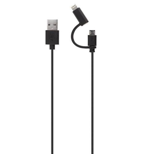 Xqisit - Câble de chargement / de données - Micro-USB de type B, Lightning mâle pour USB mâle - 1.8 m - noir