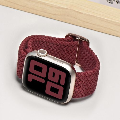 Applicable Au Bracelet Tressé À Boucle Unique Apple Watch Iwatch123456789 Génération Se Modèle Officiel Tresse Réglable-Rouge Vin - [38/40/41 Mm]