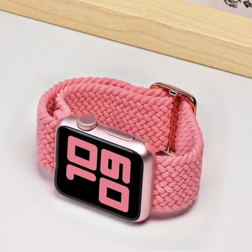 Applicable Au Bracelet Tressé À Boucle Unique Apple Watch Iwatch123456789 Génération Se Modèle Officiel Tresse Réglable-Rose Vif-[42/44/45mm/49mm]