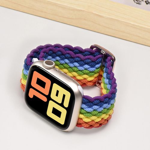 Applicable Au Bracelet Tressé À Boucle Unique Apple Watch Iwatch123456789 Génération Se Modèle Officiel Tresse Réglable-Arc-En-Ciel Vertical - [38/40/41 Mm]