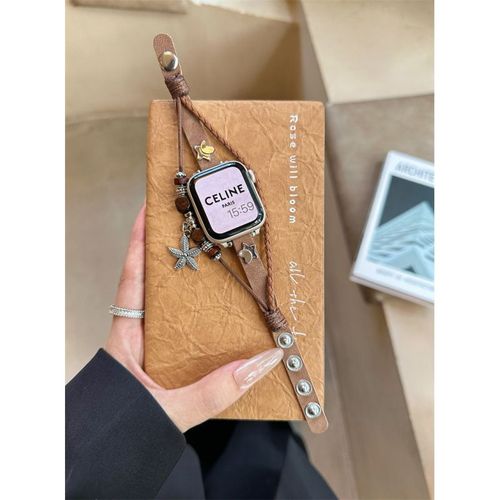 Bouton Pression Rétro Étoile Pour Bracelet Apple Watch Iwatch S9 Et S10 Haut De Gamme Apple Watch S8765se-Marron - 38/40/41/(10e Génération 42 Mm) Universel