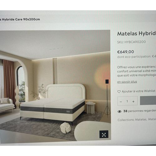 90x200-Matelas Hybride Care 90x200cm Ress-Gris anthrac-HYBCA90200