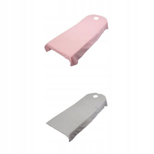 2 Pièces. Housse De Lit De Beauté, Drap Plat De Table De Massage Spa Avec Trou, Gris/Rose