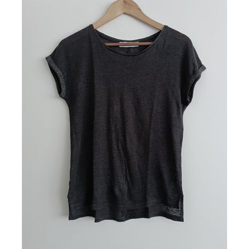 T Shirt Gris Anthracite. Manches Courtes À Revers. Promod. Taille 38