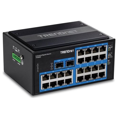 TRENDnet TI-G262 - Version v1.0R - commutateur - durci, industriel - non géré - 24 x Ethernet Gigabit + 2 x Gigabit SFP - Montage sur rail DIN, fixation murale - Conformité TAA - pour P/N:...