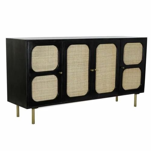 Buffet Noir Naturel Rotin Bois De Manguier (150 X 40 X 78 Cm)