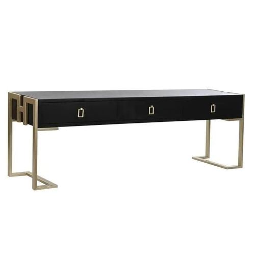 Table Basse Style Glam Noir Métal, Bois 150 Cm