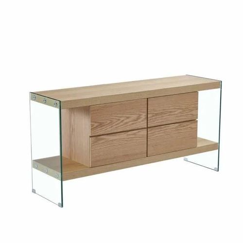 Buffet - Verre Bois Mdf - 160 X 45 X 80 Cm - Blanc - Hauteur 80 Cm
