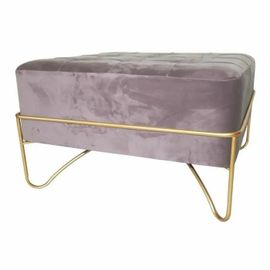Banquette - Métal Doré - Mousse Rose - Velours - Bois Mdf - 80 X 80 X 42 Cm